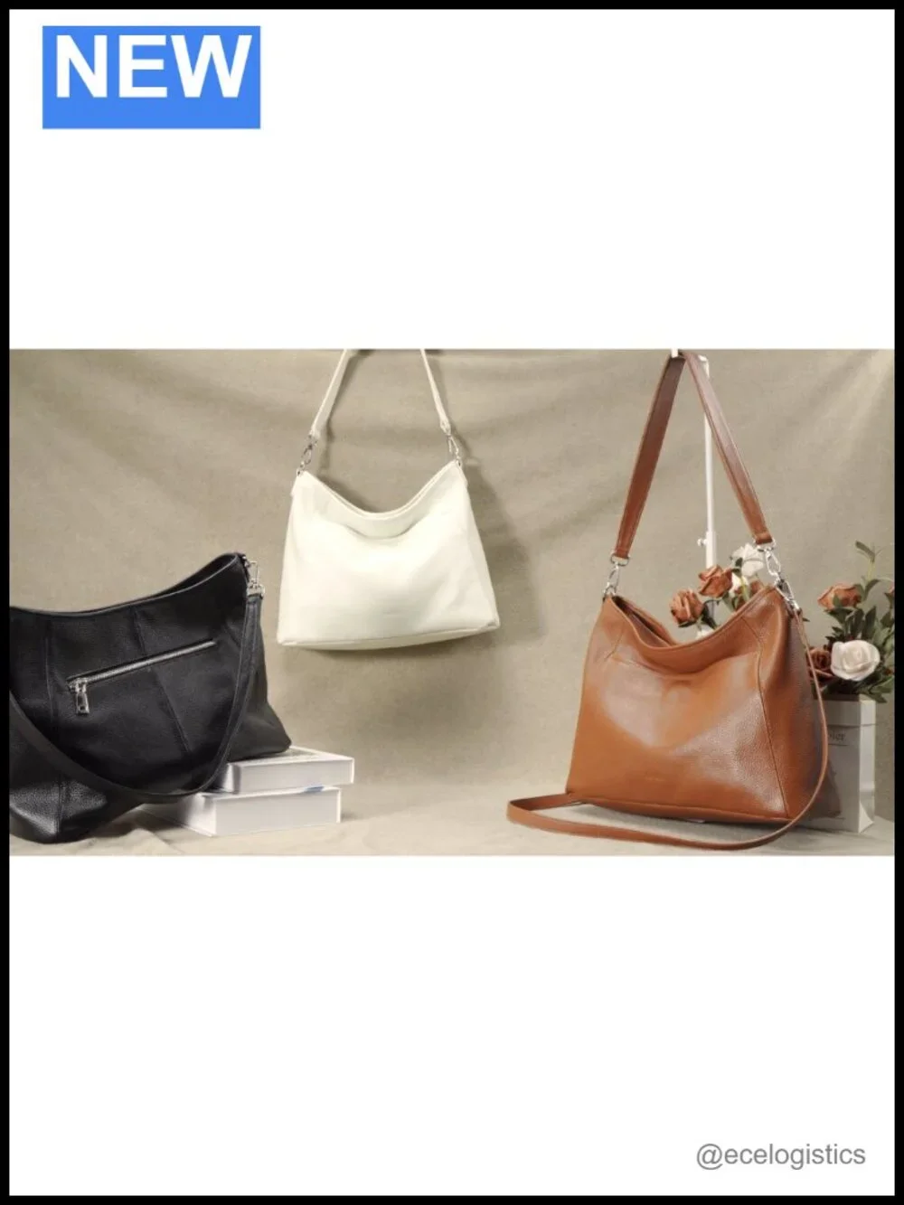 Genuine Leather Hobo Crossbody Bag with 2 Detachable Straps
